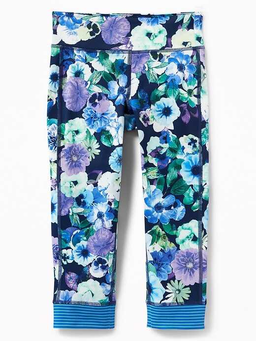 View large product image 1 of 3. Floral-Print Stripe-Cuff Crop Leggings for Girls