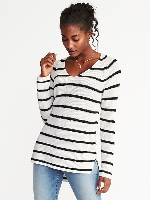 Image number 1 showing, Shaker-Stitch V-Neck Sweater for Women