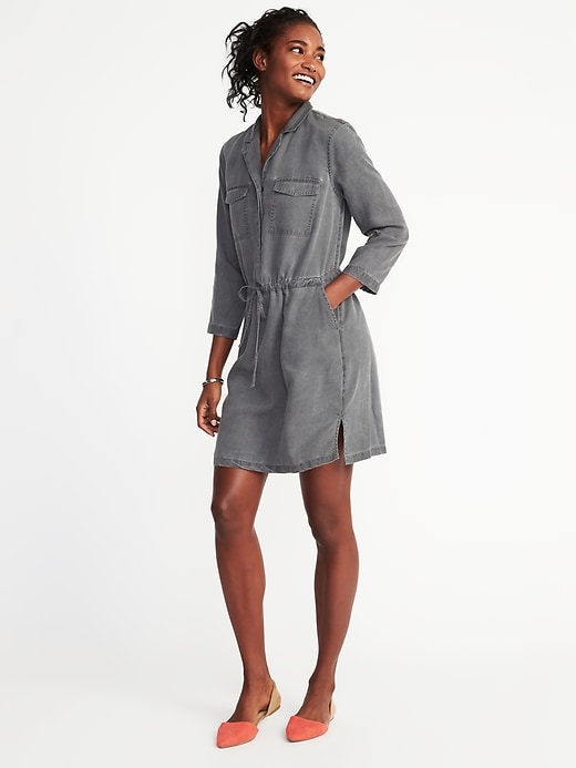 View large product image 1 of 1. Tencel&#174 Tie-Belt Utility Shirt Dress for Women