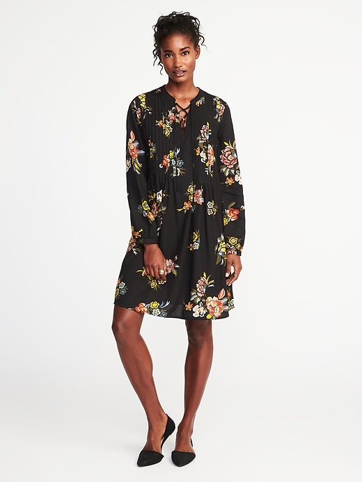 Lace-Up-Yoke Swing Dress for Women | Old Navy