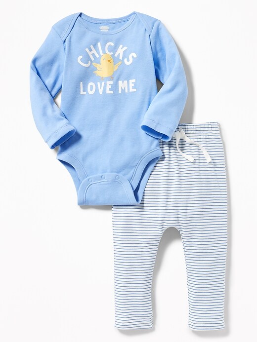 View large product image 1 of 2. "Chicks Love Me" Bodysuit & Jersey Pants Set for Baby