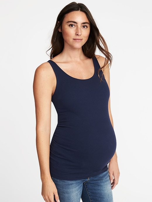 Image number 1 showing, Maternity First-Layer Rib-Knit Side-Shirred Tank Top