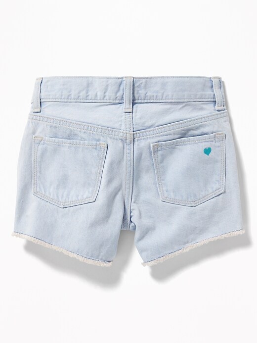 View large product image 2 of 3. Embroidered-Hearts Denim Cut-Offs for Girls