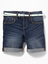 View large product image 3 of 3. Belted Rolled-Cuff Denim Shorts for Girls