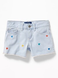 View large product image 3 of 3. Embroidered-Hearts Denim Cut-Offs for Girls