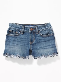 View large product image 3 of 3. Embroidered-Hem Denim Shorts for Girls