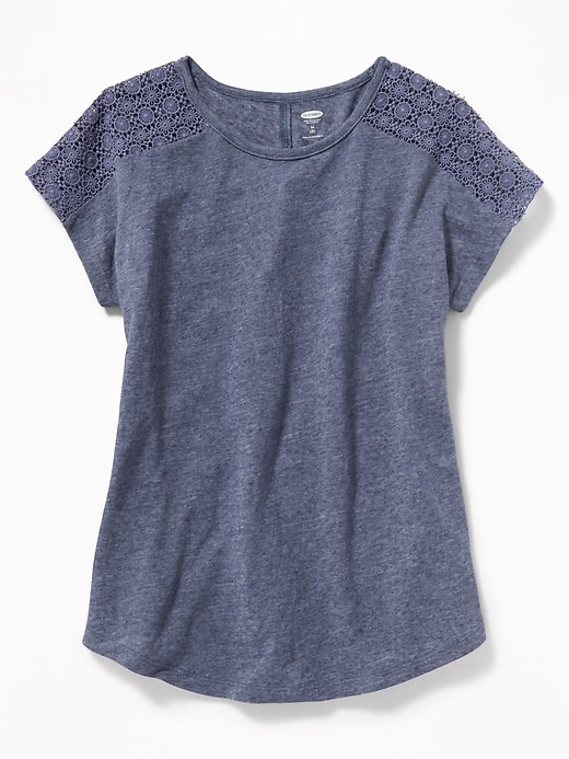 View large product image 1 of 3. Linen-Blend Lace-Shoulder Tunic for Girls