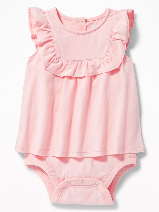 View large product image 1 of 1. 2-in-1 Sleeveless Ruffle-Trim Bodysuit for Baby