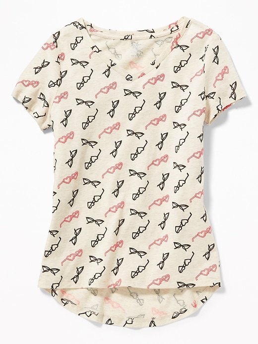 View large product image 1 of 1. Relaxed Printed V-Neck Tee for Girls