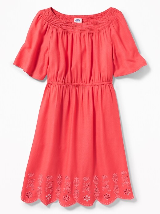 View large product image 1 of 1. Cinched-Waist Cutwork-Hem Dress for Girls