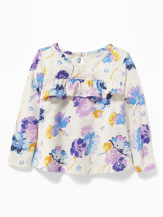 View large product image 1 of 1. Ruffled-Yoke Floral Jersey Top for Toddler Girls