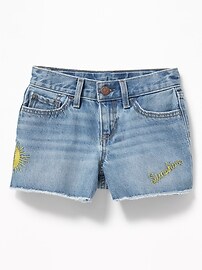 View large product image 3 of 3. Embroidered "Sunshine" Graphic Jean Cut-Off Shorts for Girls