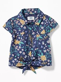 View large product image 4 of 4. Floral-Print Tie-Hem Shirt for Toddler Girls
