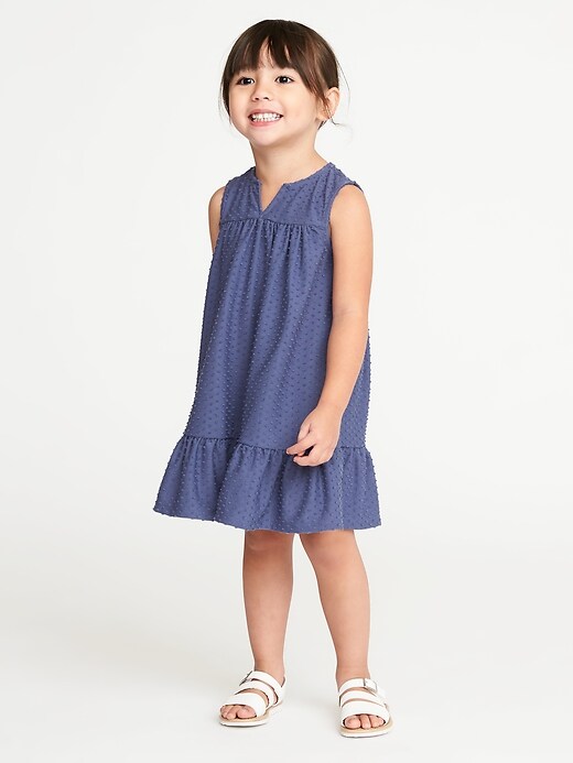 View large product image 1 of 3. Dobby Clip-Dot Ruffle-Hem Dress for Toddler Girls