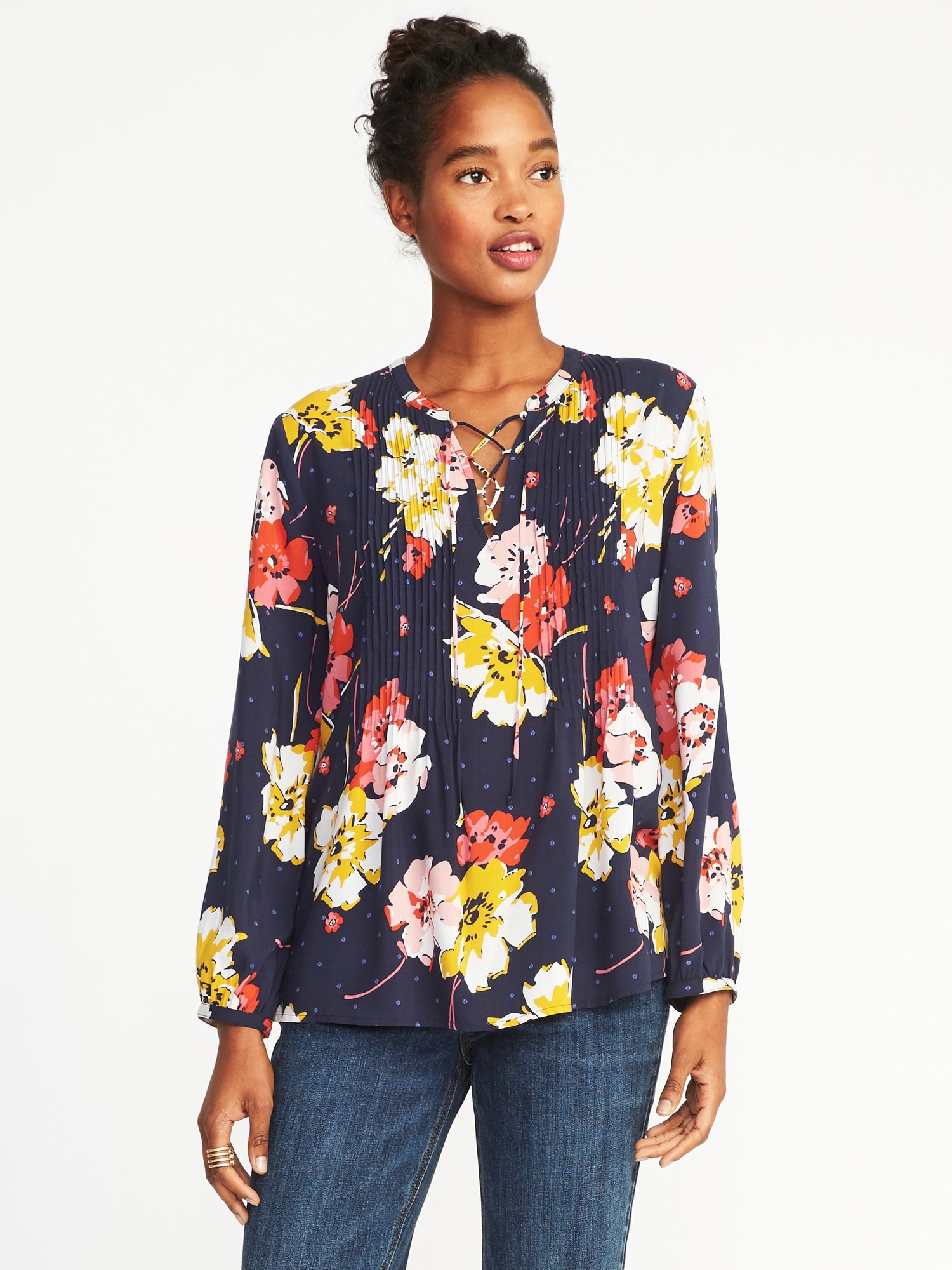 Pintuck Lace-Yoke Swing Top for Women | Old Navy