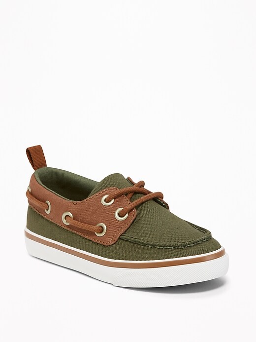 View large product image 1 of 4. Color-Blocked Canvas Boat Shoes for Toddler Boys