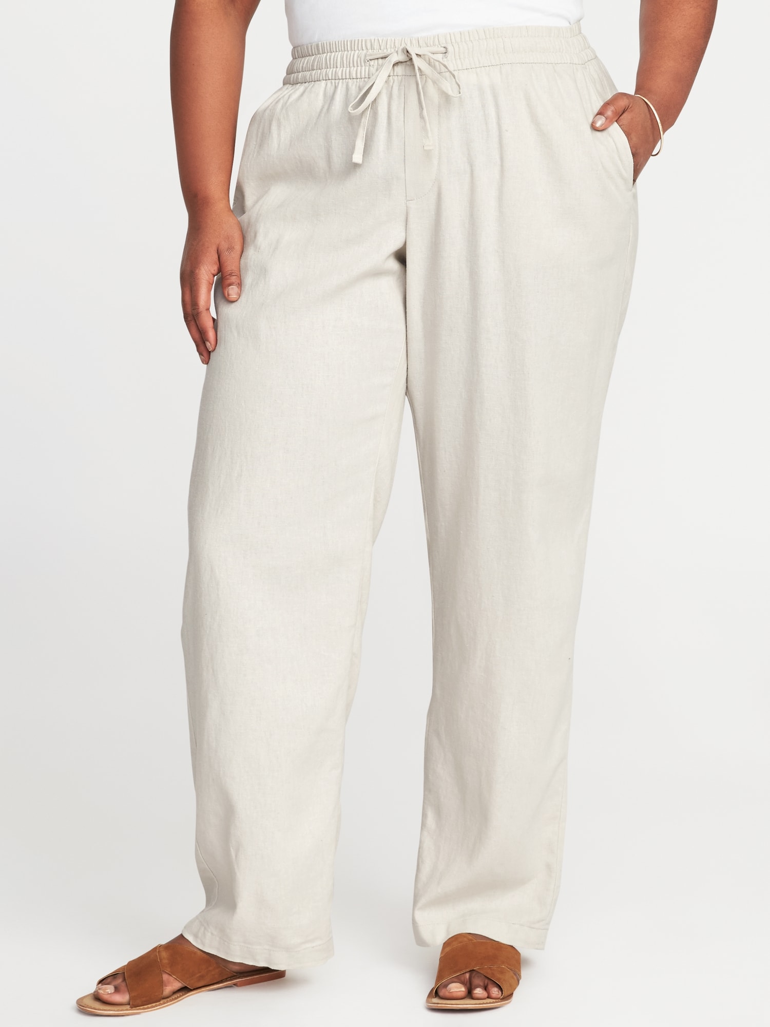 Plus-Size Linen-Blend Wide-Leg Soft Pants