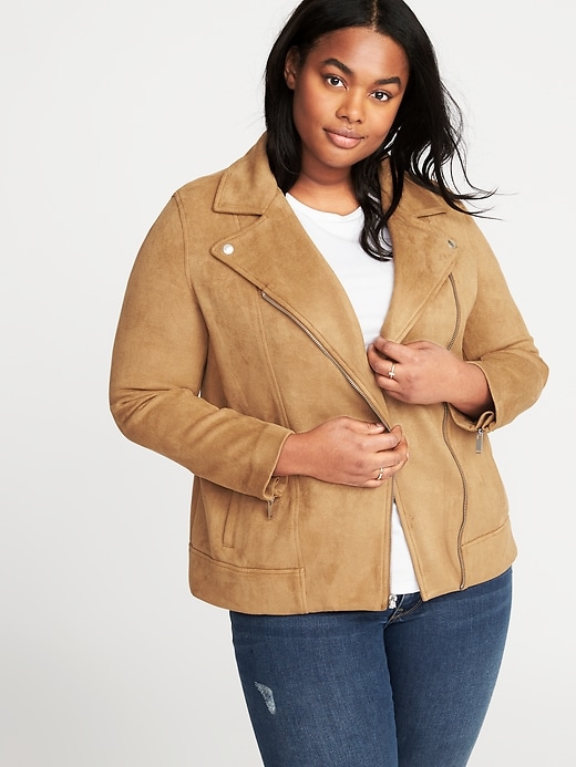 View large product image 1 of 1. Plus-Size Sueded-Knit Moto Jacket