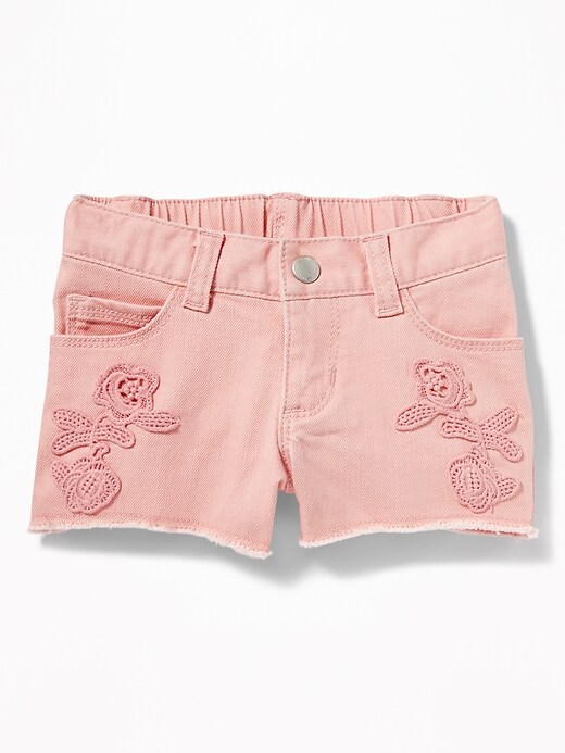 View large product image 1 of 2. Floral-Embroidered Denim Shorts for Toddler Girls