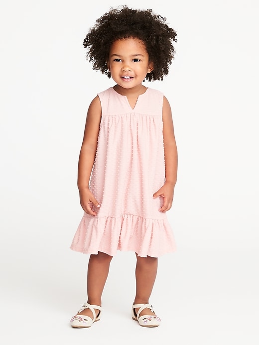 View large product image 1 of 1. Dobby Clip-Dot Ruffle-Hem Dress for Toddler Girls