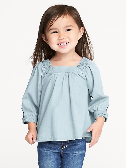 View large product image 1 of 4. Chambray Square-Neck Top for Toddler Girls