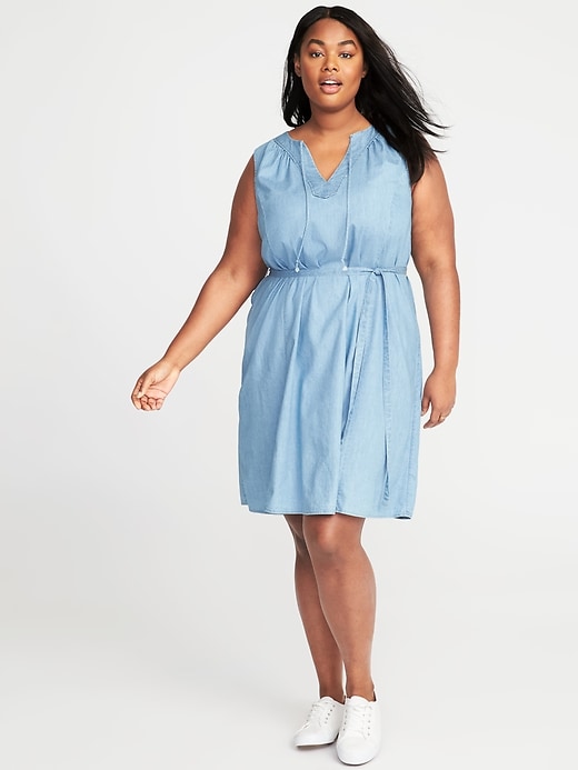 Image number 1 showing, Plus-Size Tie-Neck Swing Dress