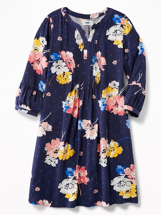 View large product image 1 of 3. Floral-Print 3/4-Sleeve Swing Dress for Girls
