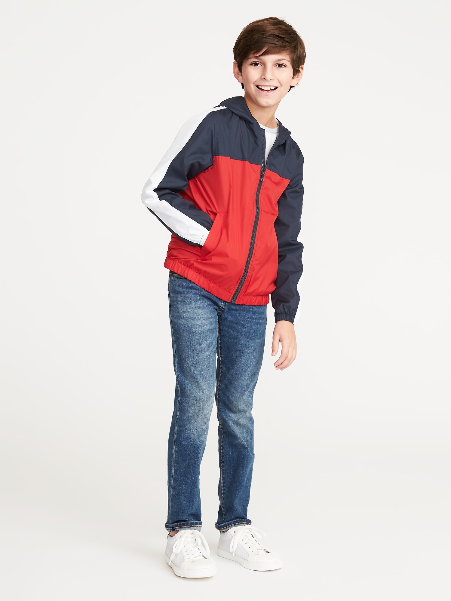 Red, White & Blue Color-Block Windbreaker For Boys | Old Navy