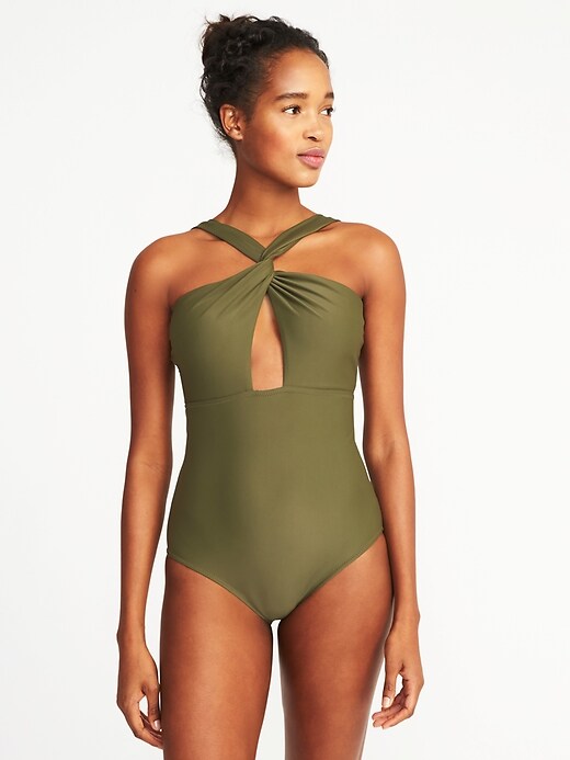 View large product image 1 of 1. Twist-Strap Cutout Swimsuit for Women