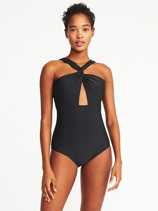 Image number 1 showing, Twist-Strap Cutout Swimsuit for Women