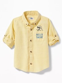 View large product image 4 of 4. "Hello There" Pocket Roll-Up Shirt for Toddler Boys