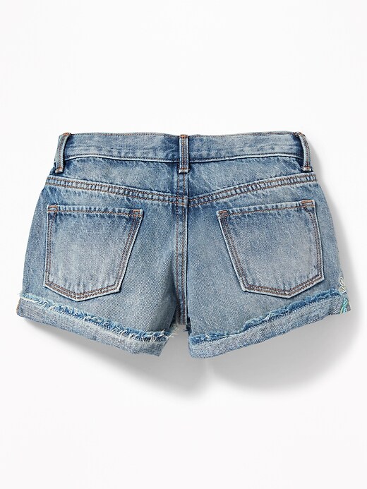 View large product image 2 of 3. Embroidered-Flower Cuffed Denim Shorts for Girls
