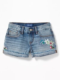 View large product image 3 of 3. Embroidered-Flower Cuffed Denim Shorts for Girls