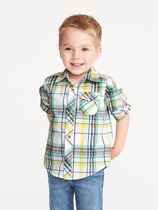 View large product image 1 of 4. Built-In Flex Roll-Sleeve Shirt for Toddler Boys