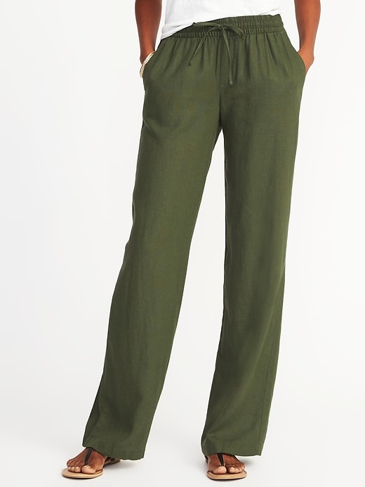 View large product image 1 of 1. Mid-Rise Soft Wide-Leg Linen-Blend Pants for Women