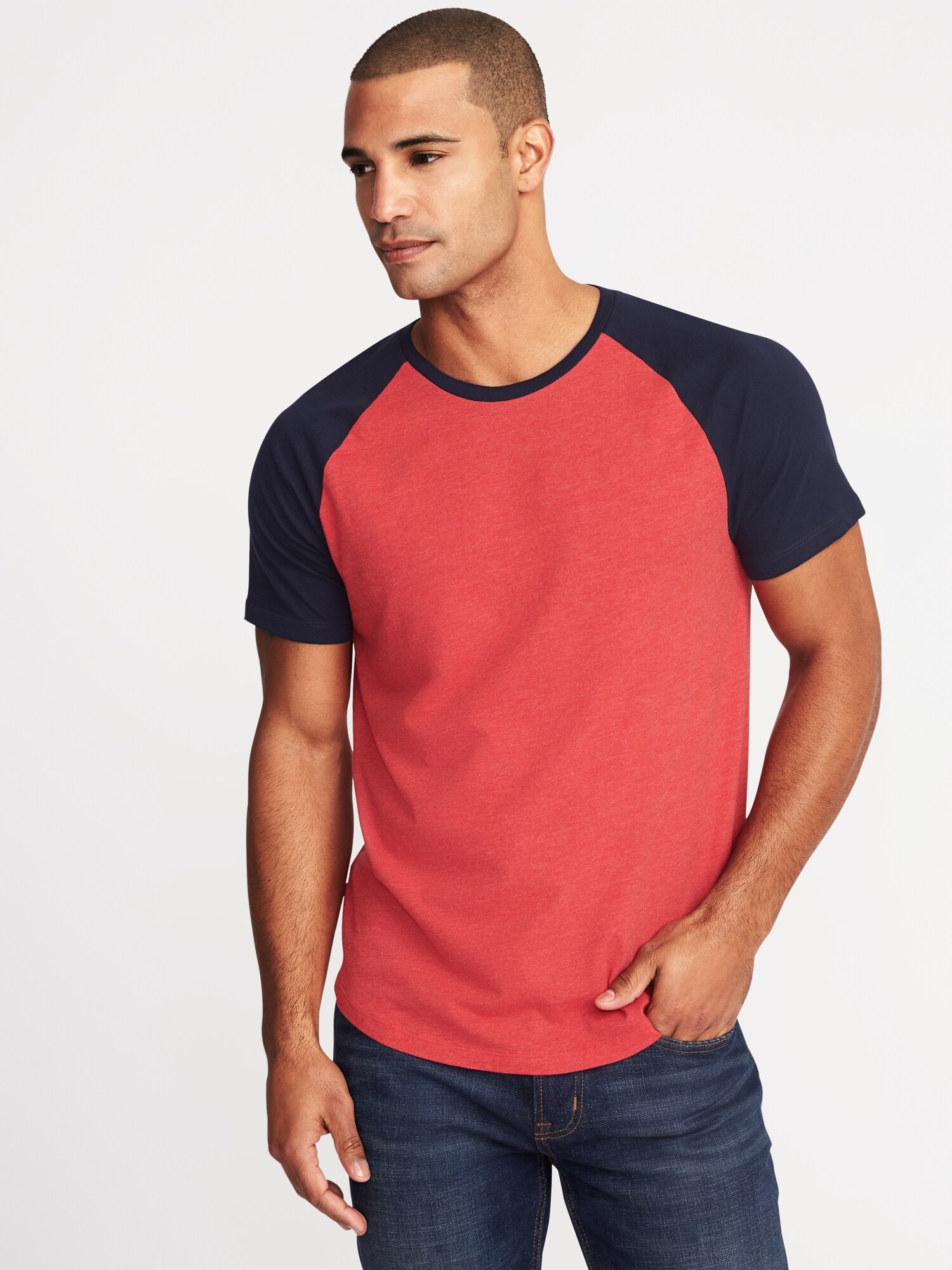 Soft-Washed Color-Blocked Raglan-Sleeve Tee for Men