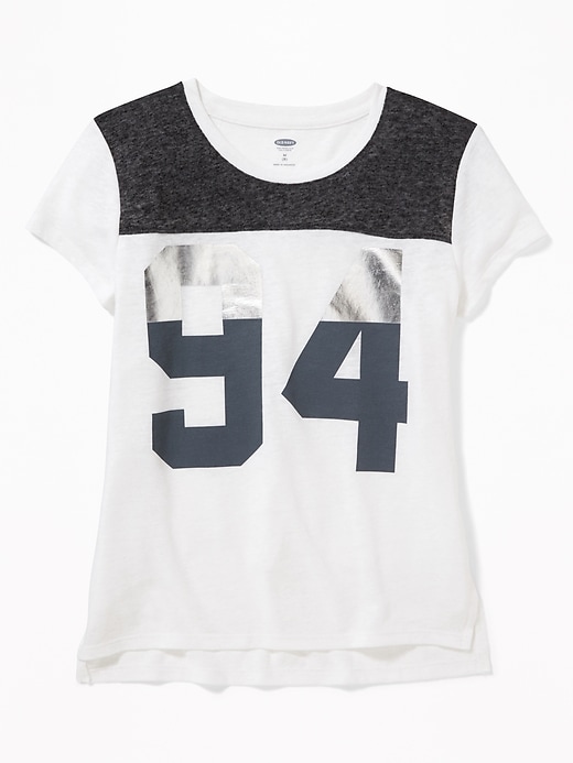 View large product image 1 of 2. Graphic Linen-Blend Football Tee for Girls