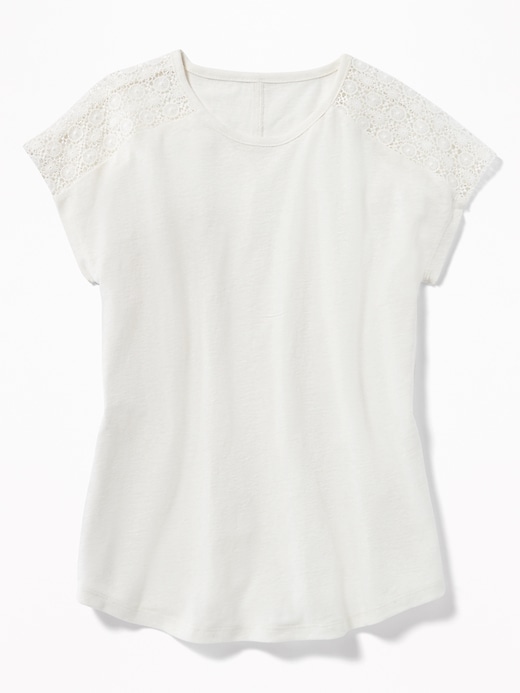 View large product image 1 of 1. Linen-Blend Lace-Shoulder Tunic for Girls