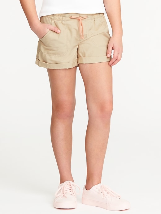 View large product image 1 of 3. Cuffed Pull-On Poplin Shorts For Girls