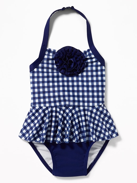 View large product image 1 of 2. Rosette Peplum Halter Swimsuit for Toddler Girls