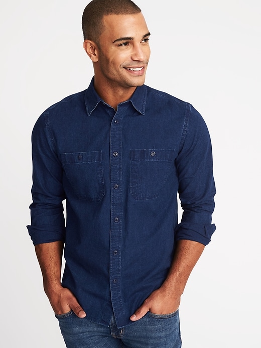 View large product image 1 of 1. Regular-Fit Double-Pocket Denim Shirt