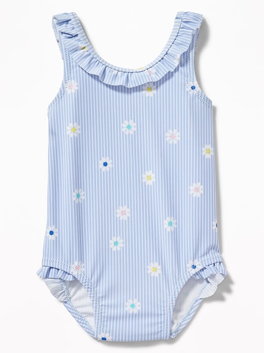 View large product image 1 of 2. Patterned Ruffle-Neck Swimsuit for Baby