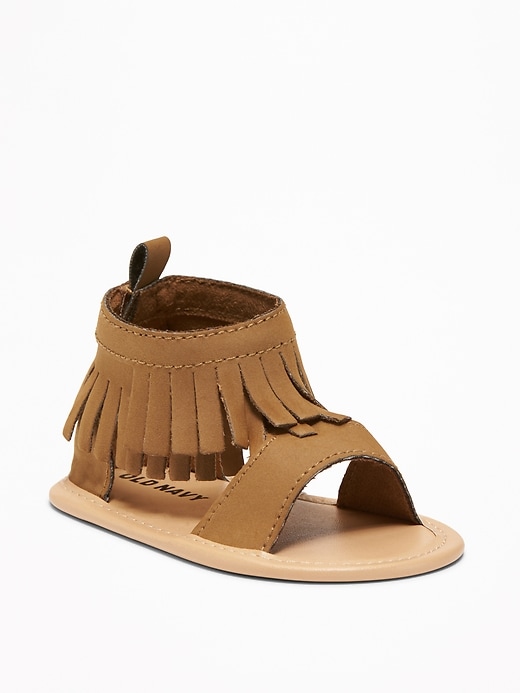 View large product image 1 of 4. Sueded Fringe Gladiator Sandals for Baby