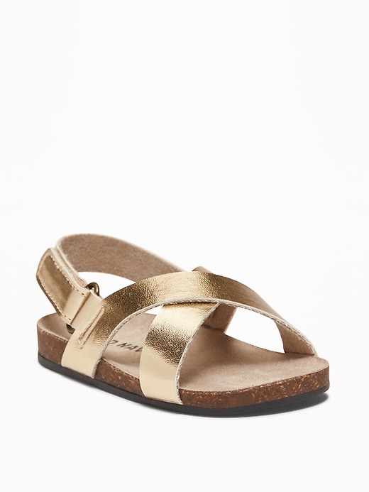 Image number 1 showing, Metallic Faux-Leather Cross-Strap Sandals for Baby