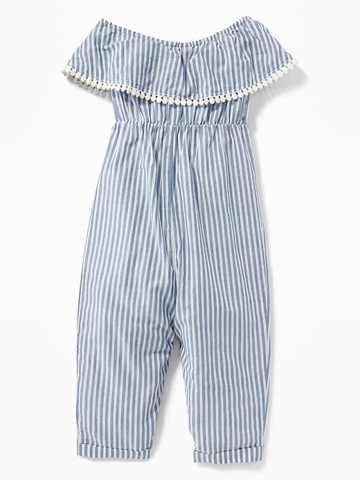 View large product image 2 of 2. Striped Pom-Pom Trim Romper for Baby