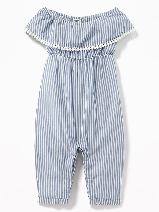 View large product image 1 of 2. Striped Pom-Pom Trim Romper for Baby