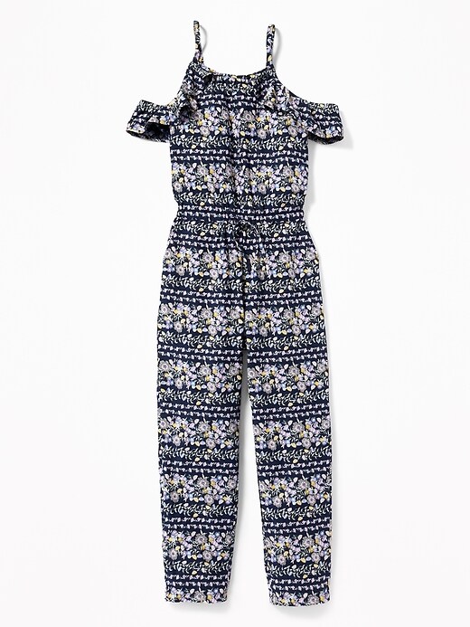 View large product image 1 of 1. Floral Cold-Shoulder Jumpsuit for Girls