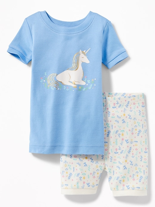 View large product image 1 of 1. Unicorn Graphic & Printed Shorts Sleep Set for Toddler & Baby
