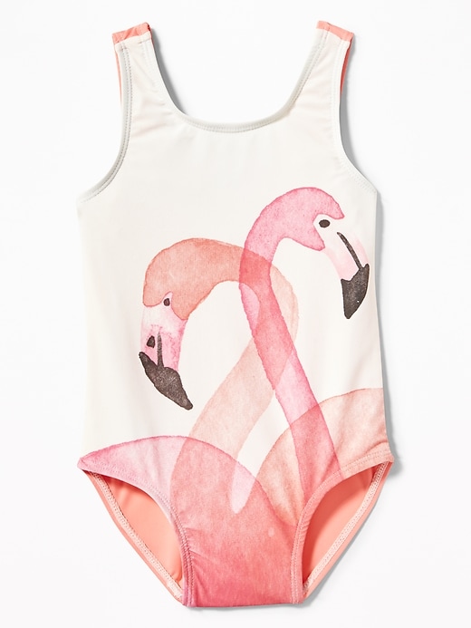 View large product image 1 of 2. Flamingo-Graphic Swimsuit for Toddler Girls