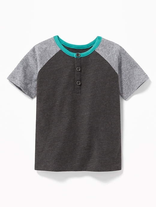 View large product image 1 of 1. Color-Blocked Raglan-Sleeve Henley for Toddler Boys